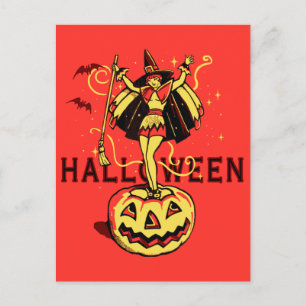 Halloween-Hexenmädchen (vintage) Postkarte