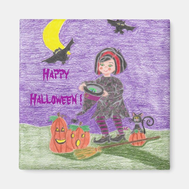 Halloween Hexenmagnet lila! Magnet (Vorne)