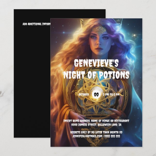 Halloween-Hexenmeistermädchen Einladung (Vorne/Hinten)