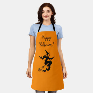 Halloween Hexenorange-Schwarz-Allround-Print-Schür Schürze