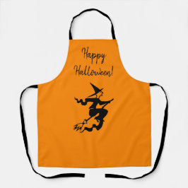 Halloween Hexenorange-Schwarz-Allround-Print-Schür Schürze