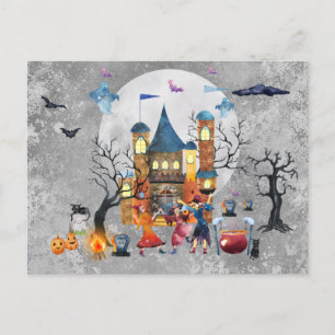 Halloween-Hexenparty Spukhaus Aquarell  Postkarte