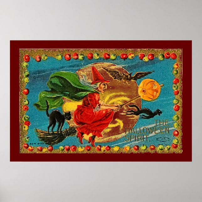 Halloween-Hexenposter in Rot Poster (Vorne)