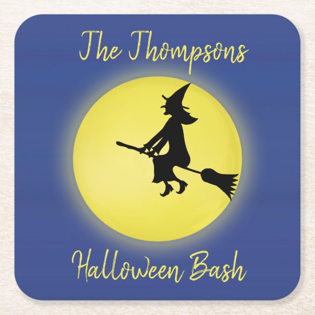 Halloween-Hexenspiel-Silhouette im Mondlicht Rechteckiger Pappuntersetzer (Vorderseite)