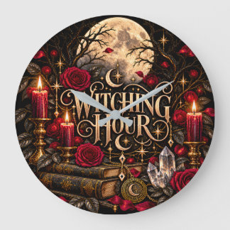 Halloween Hexenstunde Gothic Mond Rosen Große Wanduhr