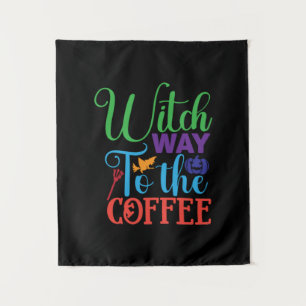 Halloween Hexenweg zum Kaffee Wandteppich