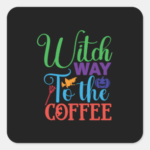 Halloween Hexenweg zur Kaffee Quadratischer Aufkleber