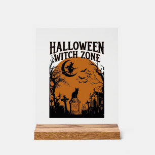 Halloween Hexenzone Schwarze Katze Friedhof Fleder Acrylschild