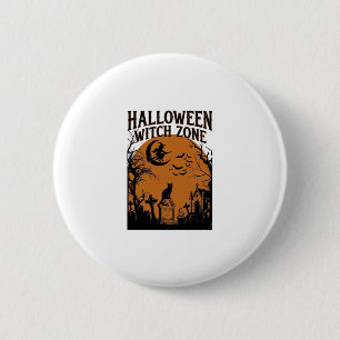 Halloween Hexenzone Schwarze Katze Friedhof Fleder Button