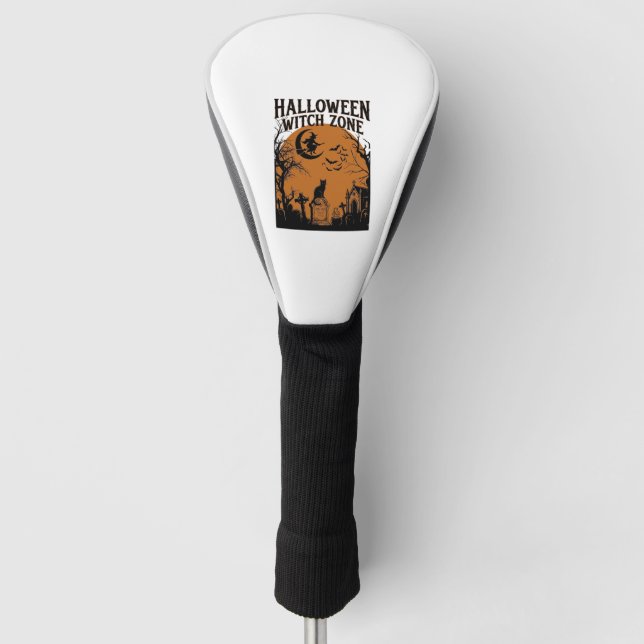 Halloween Hexenzone Schwarze Katze Friedhof Fleder Golf Headcover (Vorderseite)