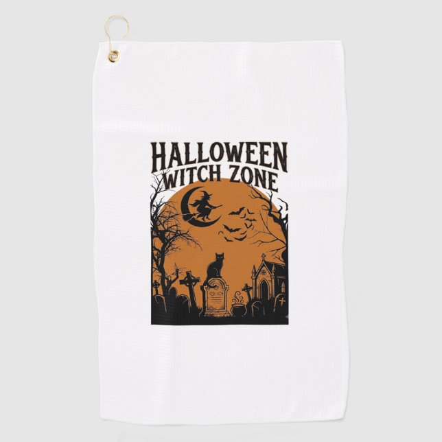 Halloween Hexenzone Schwarze Katze Friedhof Fleder Golfhandtuch (Vorderseite)
