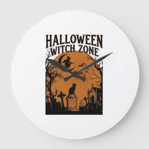 Halloween Hexenzone Schwarze Katze Friedhof Fleder Große Wanduhr