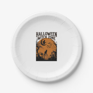 Halloween Hexenzone Schwarze Katze Friedhof Fleder Pappteller
