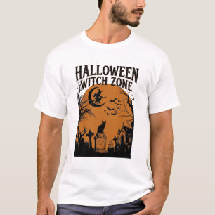 Halloween Hexenzone Schwarze Katze Friedhof Fleder T-Shirt