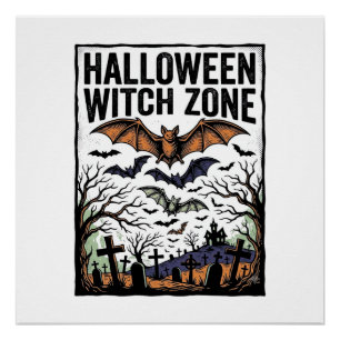 Halloween Hexenzone Vintage Friedhof Fledermaus De Poster