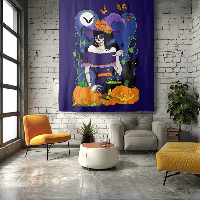 Halloween Hexenzuckerskull Wandteppich (Von Creator hochgeladen)