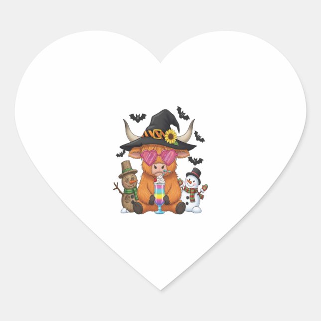 Halloween Highland Cow (2) Herz-Aufkleber (Vorderseite)