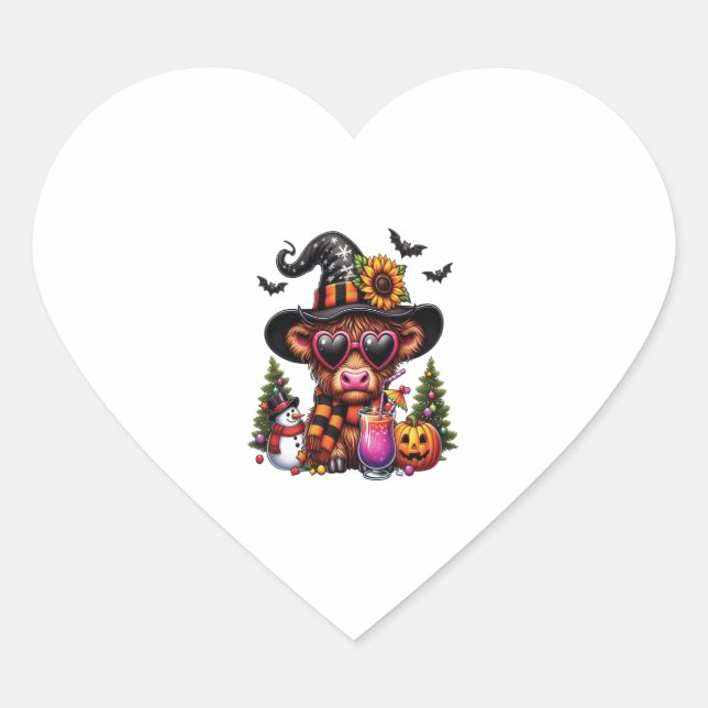 Halloween Highland Cow 2 Herz-Aufkleber (Vorderseite)