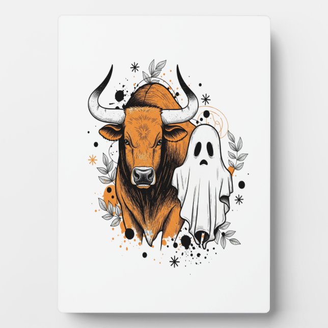 Halloween Highland Cow Cute Fall Fotoplatte (Vorderseite)
