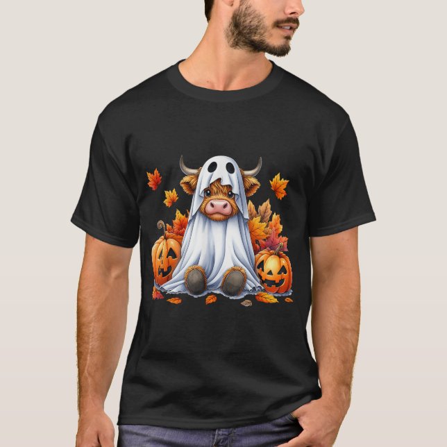 Halloween Highland Cow Ghost Spooky Pumpkin Hallo T-Shirt (Vorderseite)