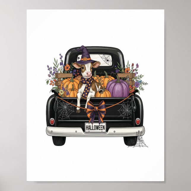 Halloween Highland Cow mit Truck Poster (Vorne)