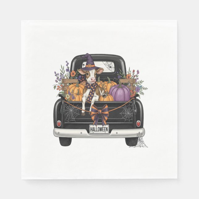 Halloween Highland Cow mit Truck Serviette (Vorderseite)