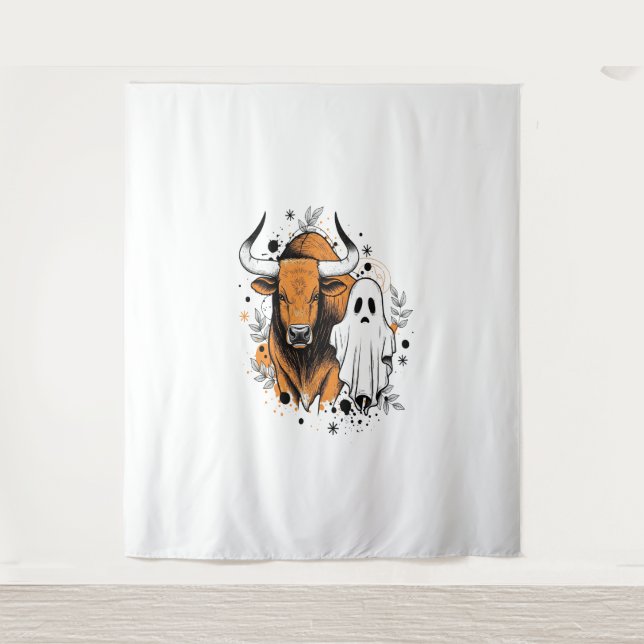 Halloween Highland Cow Niedlich Fall Wandteppich (Vorderseite)