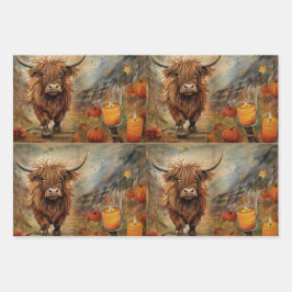 Halloween Highland Cow Portrait Ephemera Geschenkpapier Set