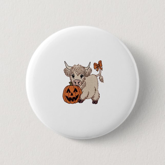 Halloween Highland Cow Pumpkin Button (Vorderseite)