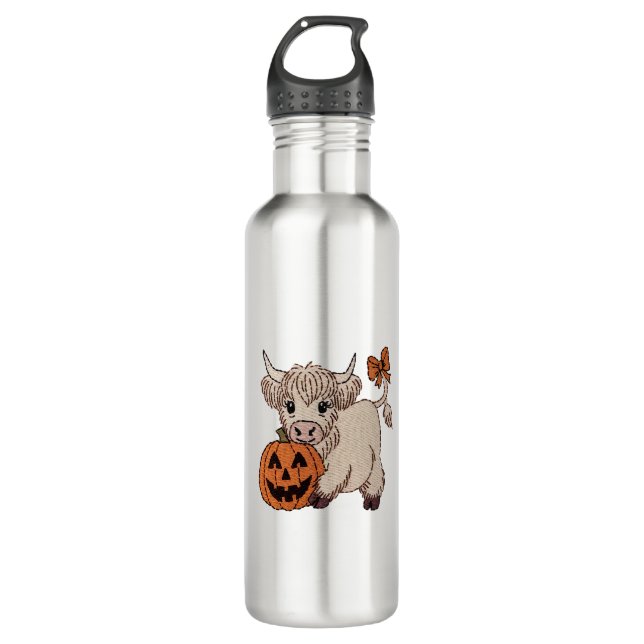 Halloween Highland Cow Pumpkin Edelstahlflasche (Vorderseite)