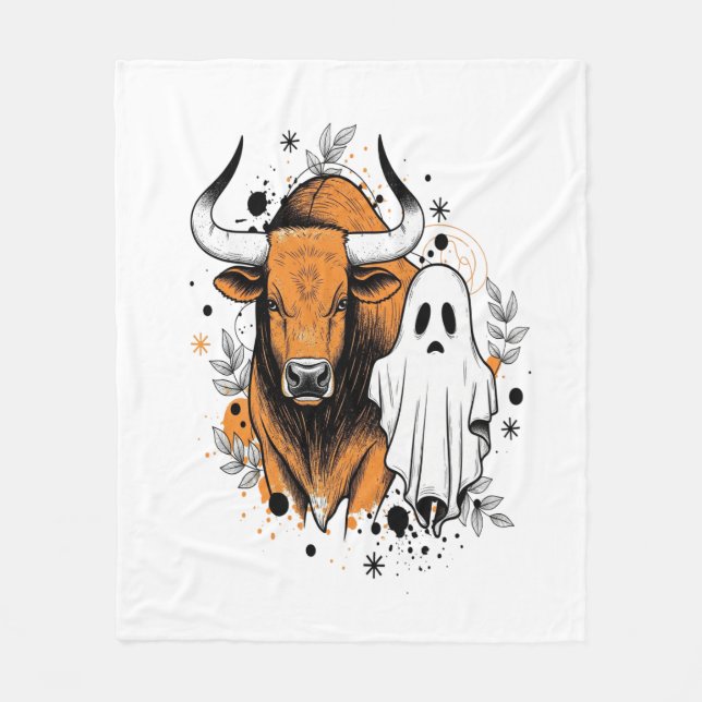 Halloween Highland Cow Pumpkin Fleecedecke (Vorderseite)