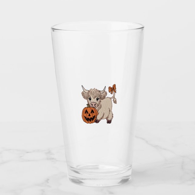 Halloween Highland Cow Pumpkin Glas (Vorderseite)