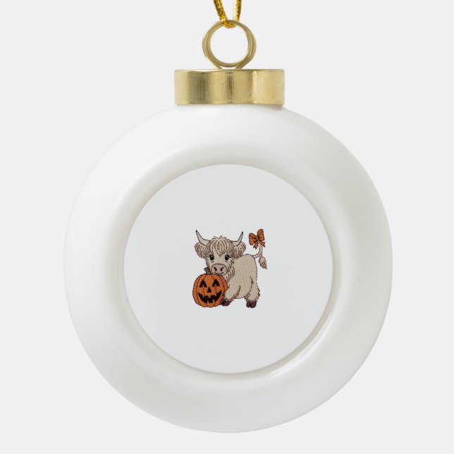 Halloween Highland Cow Pumpkin Keramik Kugel-Ornament