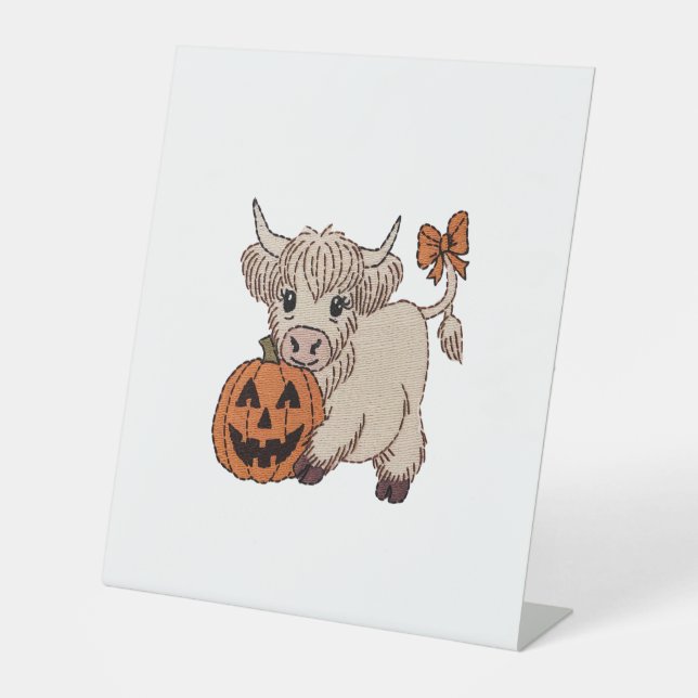 Halloween Highland Cow Pumpkin Sockelschild (Vorderseite)