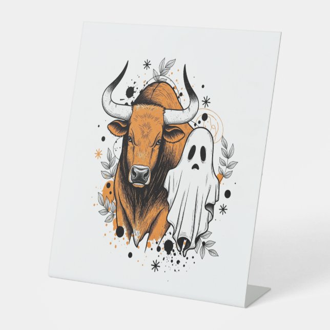 Halloween Highland Cow Pumpkin Sockelschild (Vorderseite)