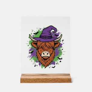 Halloween Highland-Kuh Hexenhut Vintage Vektor_1 Acrylschild