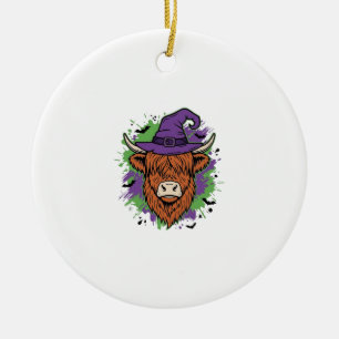 Halloween Highland Kuh Hexenhut Vintage Vektor_1 Keramik Ornament