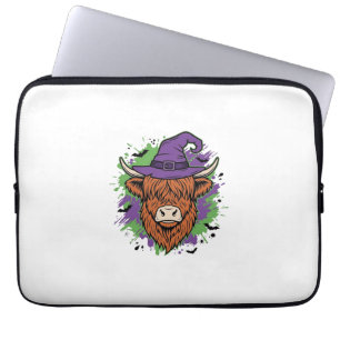 Halloween Highland Kuh Hexenhut Vintage Vektor_1 Laptopschutzhülle
