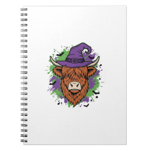 Halloween Highland-Kuh Hexenhut Vintage Vektor_1 Notizblock