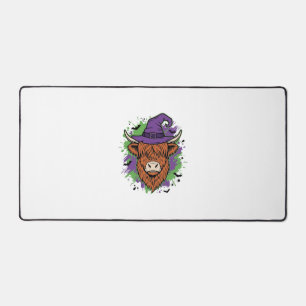 Halloween Highland-Kuh Hexenhut Vintage Vektor_1 Schreibtischunterlage
