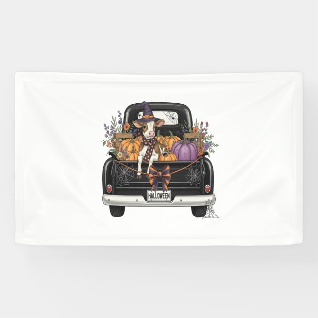 Halloween Highland-Rind mit LKW Banner (Horizontal)