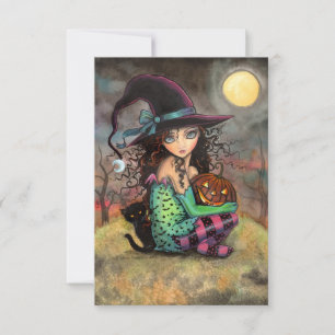 Halloween Hill Hexe und Katze Kunst Karte