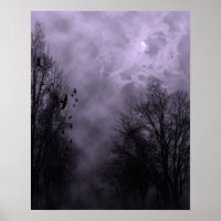 Halloween-Himmel mit Raben Lila-Nebel-Plakat