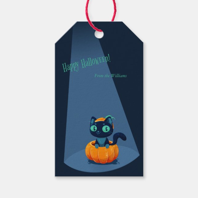 Halloween-Hintergrund mit niedlicher Katze Geschenkanhänger (Vorderseite)