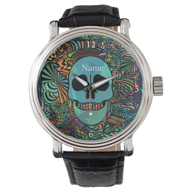 Halloween Hippie Skull Thunder_Cove Armbanduhr (Vorderseite)