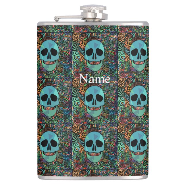 Halloween Hippie Skull Thunder_Cove Flachmann (Vorderseite)