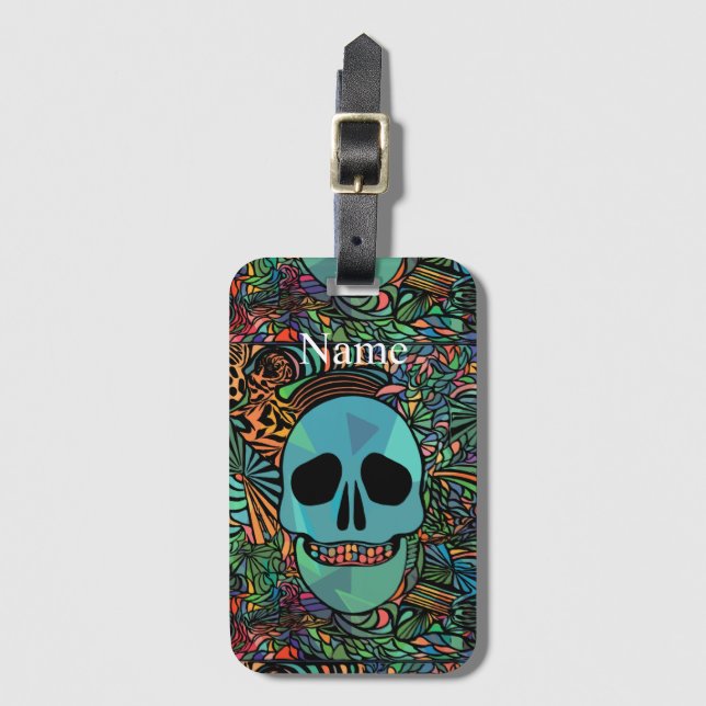 Halloween Hippie Skull Thunder_Cove Gepäckanhänger (Vorderseite Vertikal)