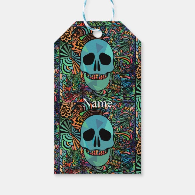 Halloween Hippie Skull Thunder_Cove Geschenkanhänger (Vorderseite)