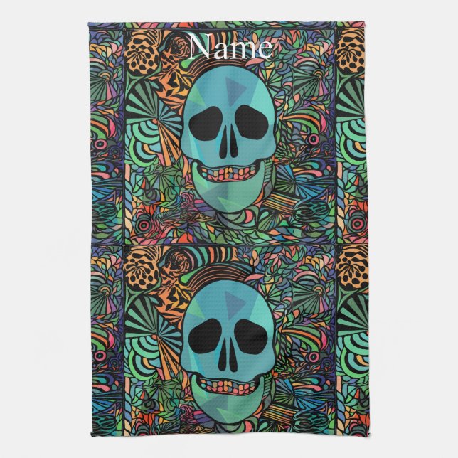 Halloween Hippie Skull Thunder_Cove Geschirrtuch (Vertikal)
