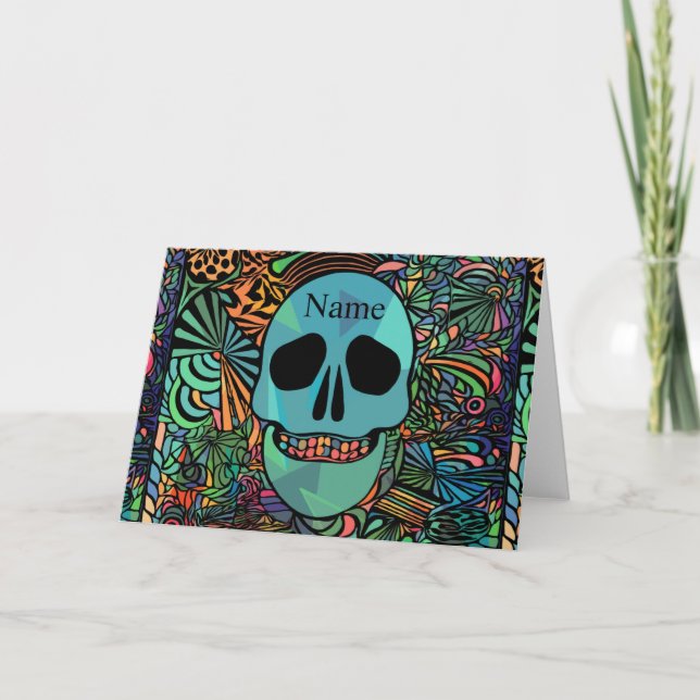 Halloween Hippie Skull Thunder_Cove Karte (Vorderseite)
